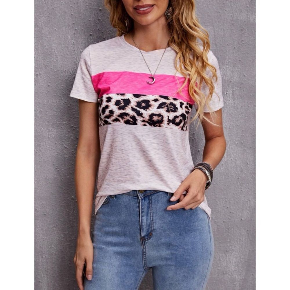 NWT Pink & Gray Leopard Print Tee